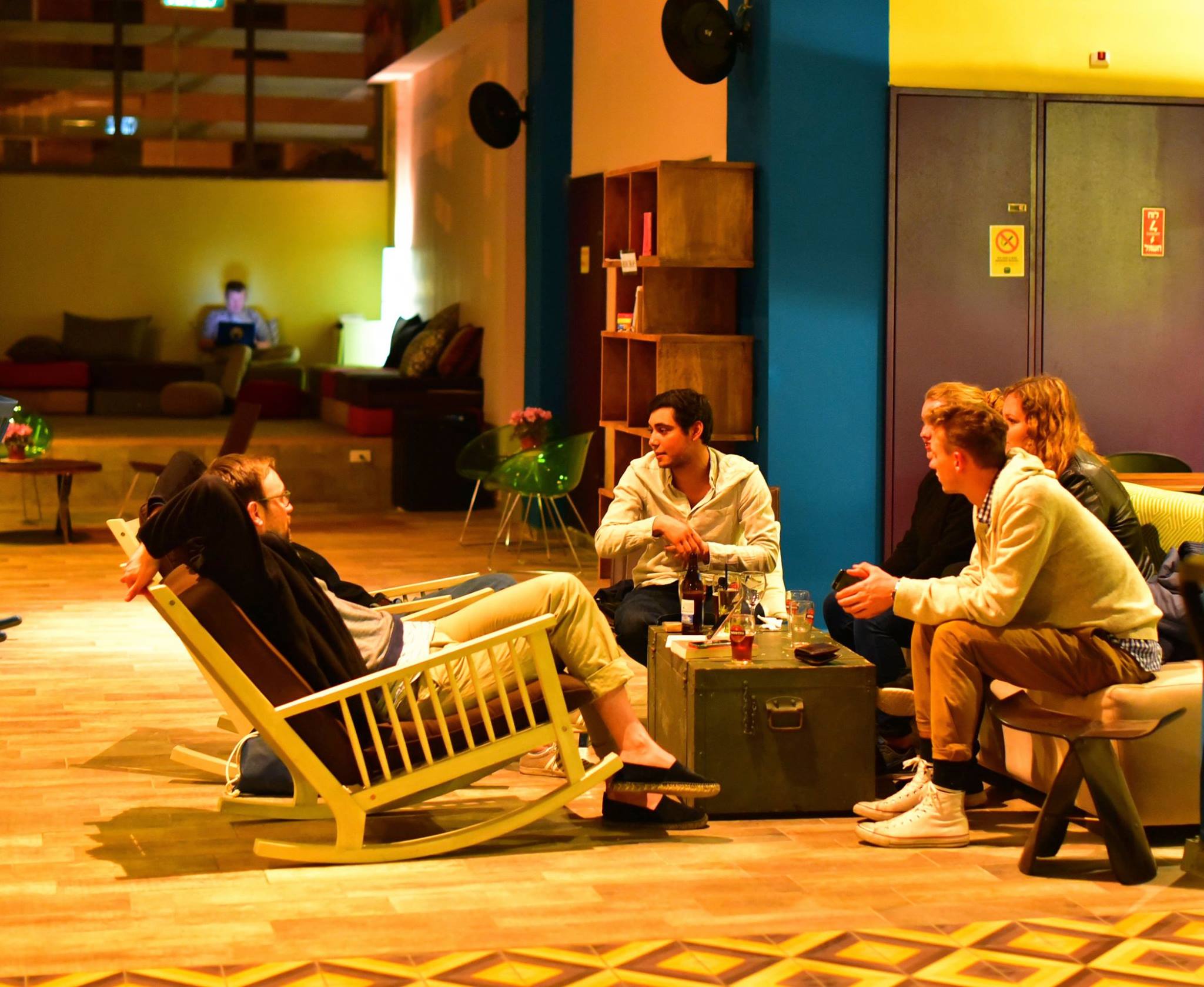 lounge area with people talking
